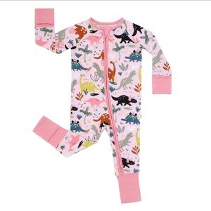 Little Sleepies Zippy – Size 0–3 Months – Pink Jurassic Jungle Dinosaur Print